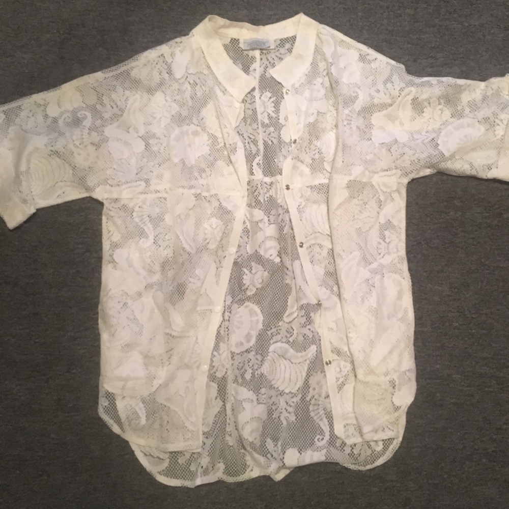 Women’s Ivory Lace Button-Down Shirt